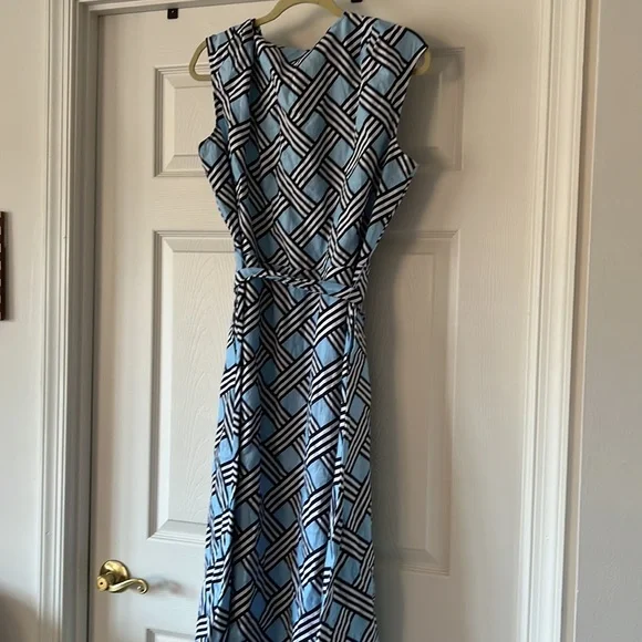 NWT Draper James lattice button down sleeveless shirt dress blue white print XL - Picture 8 of 8